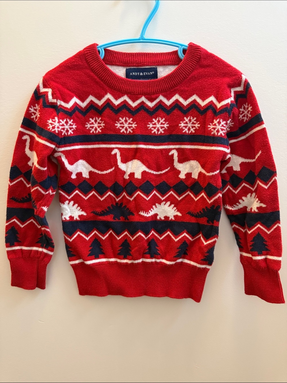 Andy & Evan Dinosaur Christmas Sweater Boys 2T  Christmas Knit 100% Cotton